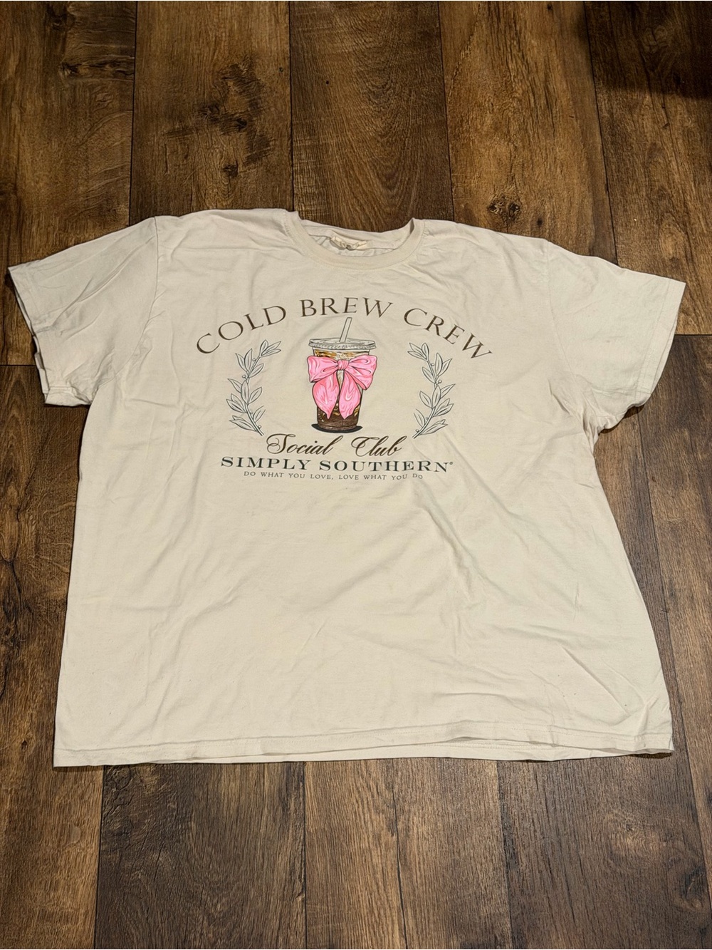 Simply Southern Cream Tee with Pink Bow Iced Coffee Graphic